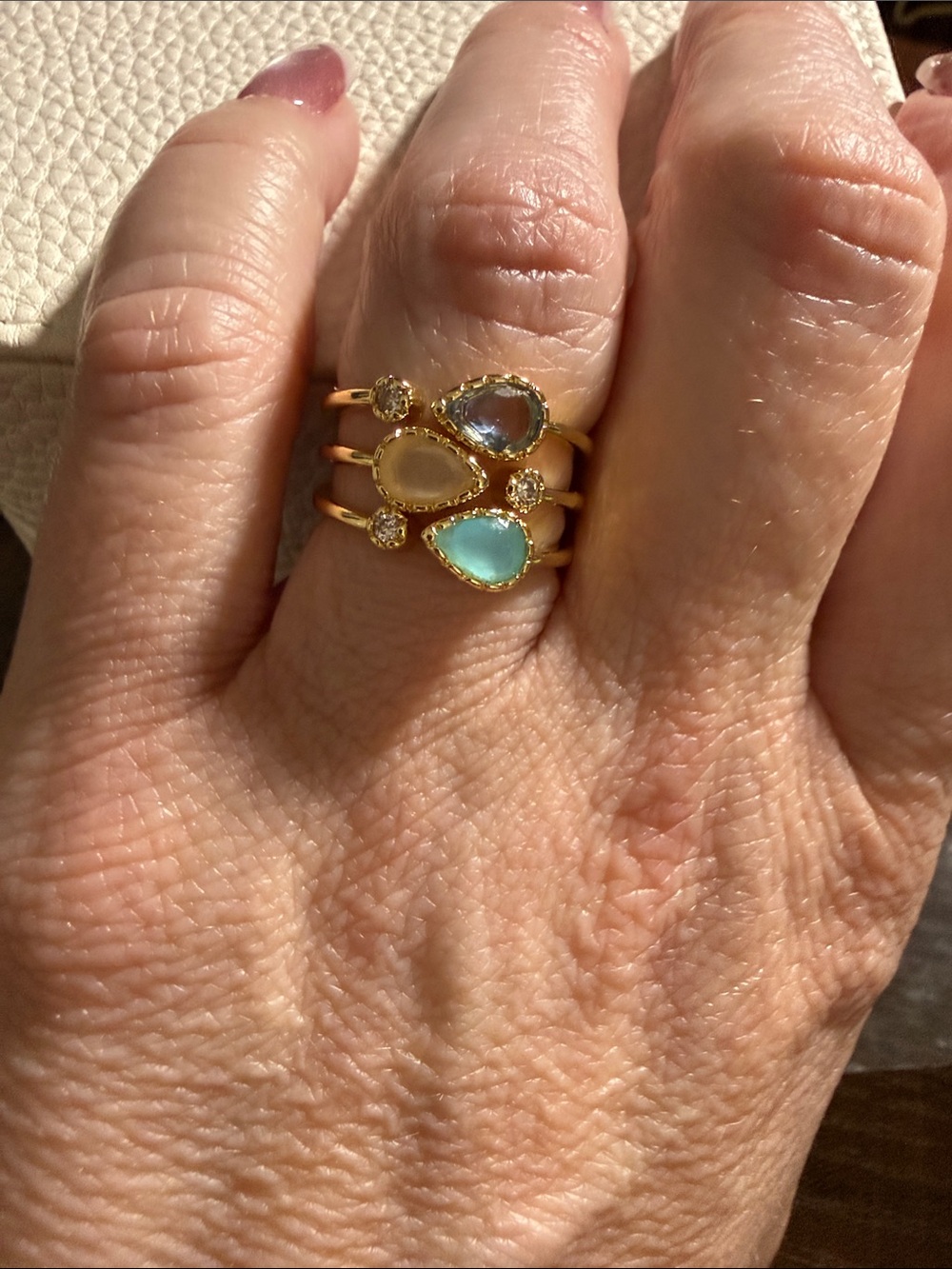 Gold-Filled Stackable Teardrop Ring Set with GemStones - Open Size
